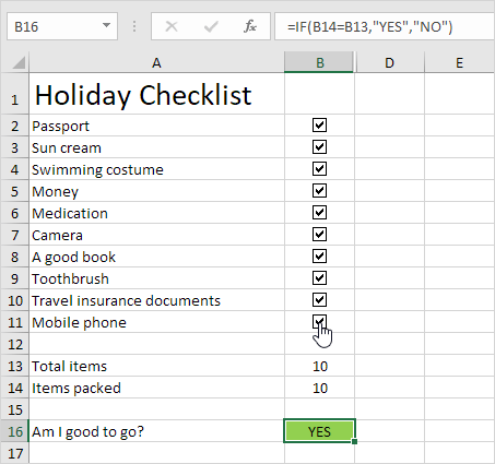 Daftar periksa di Excel